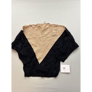 NORTHERN ANGEL Women Black Beige Color Block Ribbed Dolman Sleeve Top S